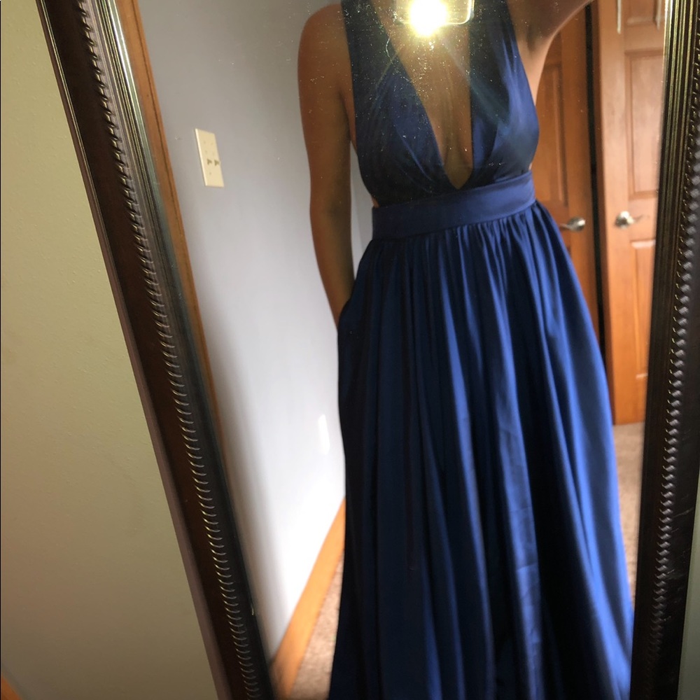 Scandalous blue prom dress